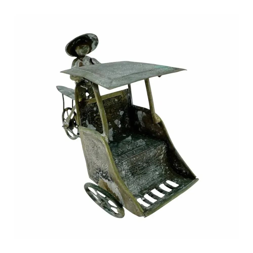 Brass Vietnamese Vintage Figurine Man on Rickshaw
